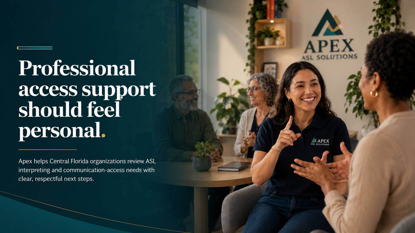 Apex communication access support conversation in a warm office setting